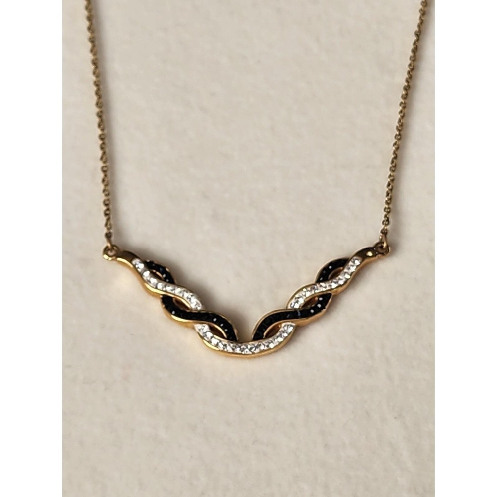 Classy Rhinestone And Gold Tone Braid Twist Necklace White Black FREE $HIPPING!!